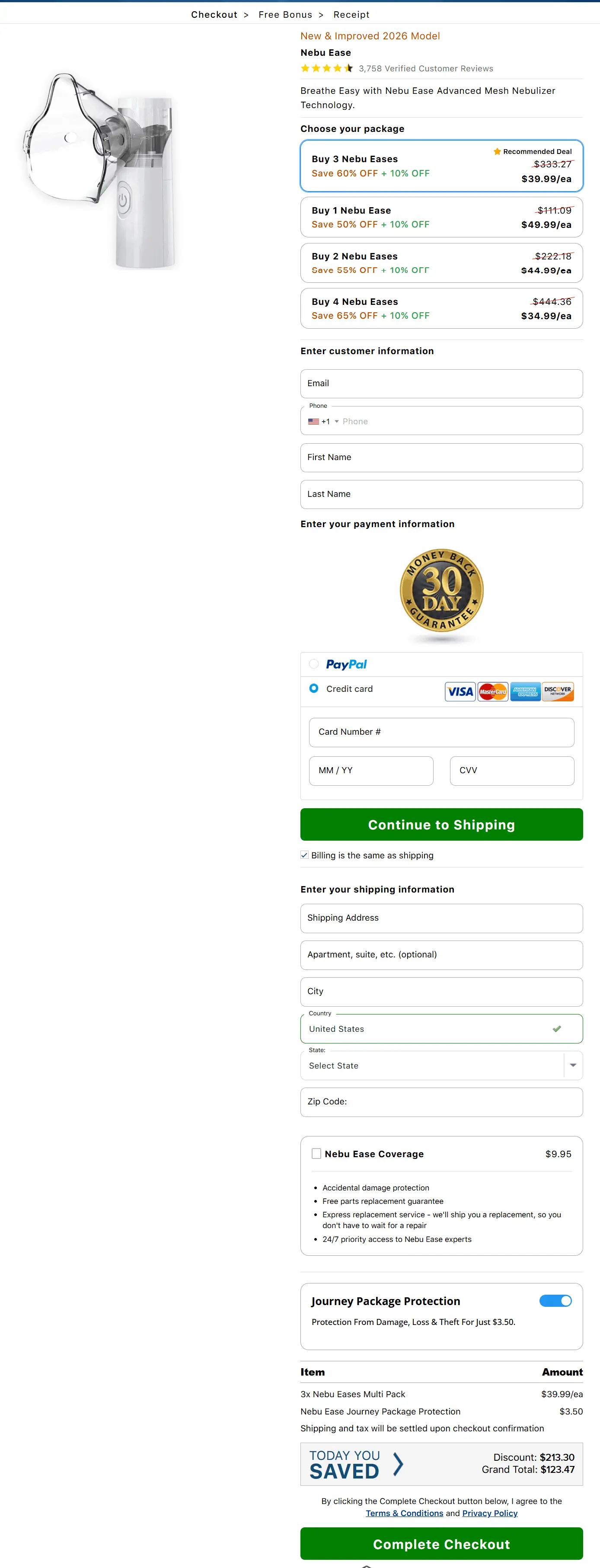 nebu ease Nebulizer secure checkout page